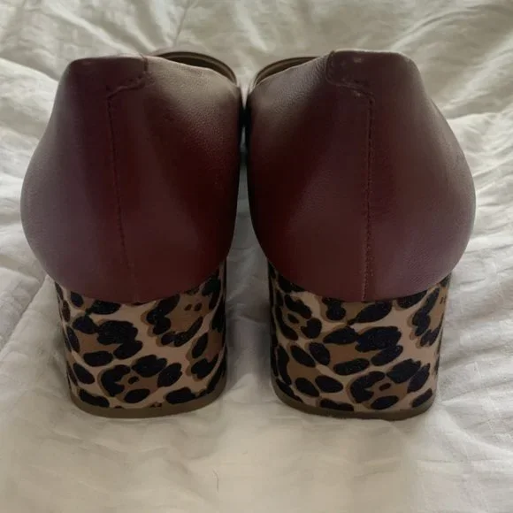 Dark Red Leather Leopard Pump Shoes - Picture 6 of 7